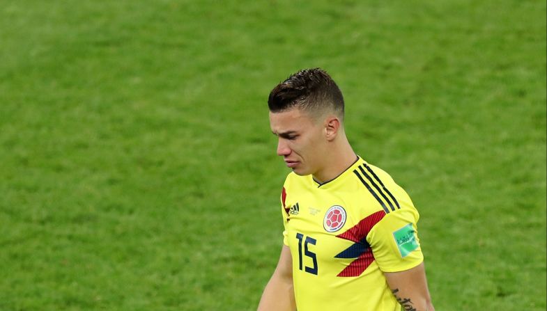 Mateus Uribe, de la selección de Colombia, luego triste luedo de la eliminación de Rusia 2018, de mano de Inglaterra. El encuentro se jugó en el estadio Spartak de Moscú, este martes.