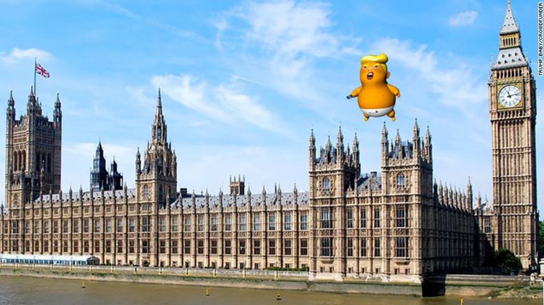 El "bebé trump" mide seis metros y volará sobre el Parlamento británico durante la visita de Trump a Reino Unido.