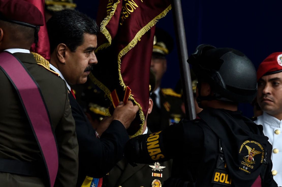 El presidente de Venezuela, Nicolás Maduro, durante el evento del sábado antes del supuesto atentado.