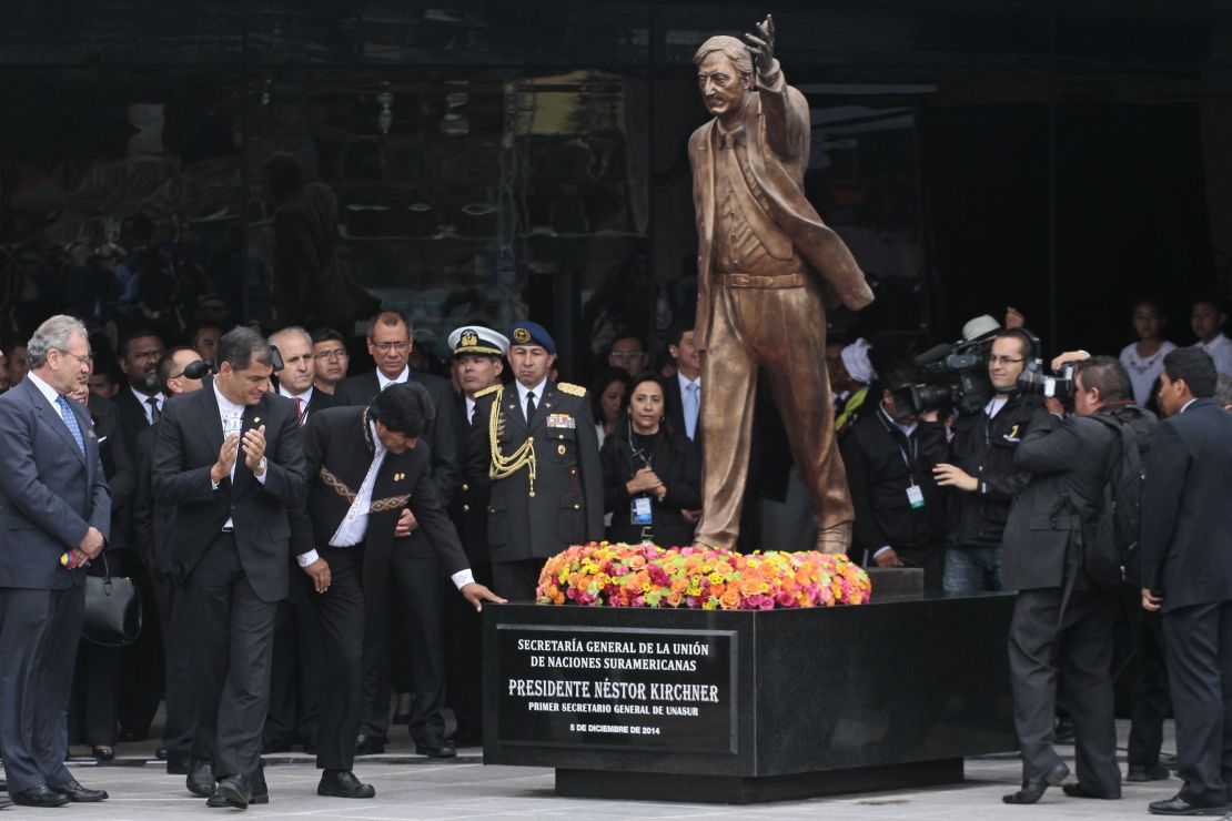 Ceremonia de inauguración de la estatua de Néstor Kirchner, en diciembre de 2014.