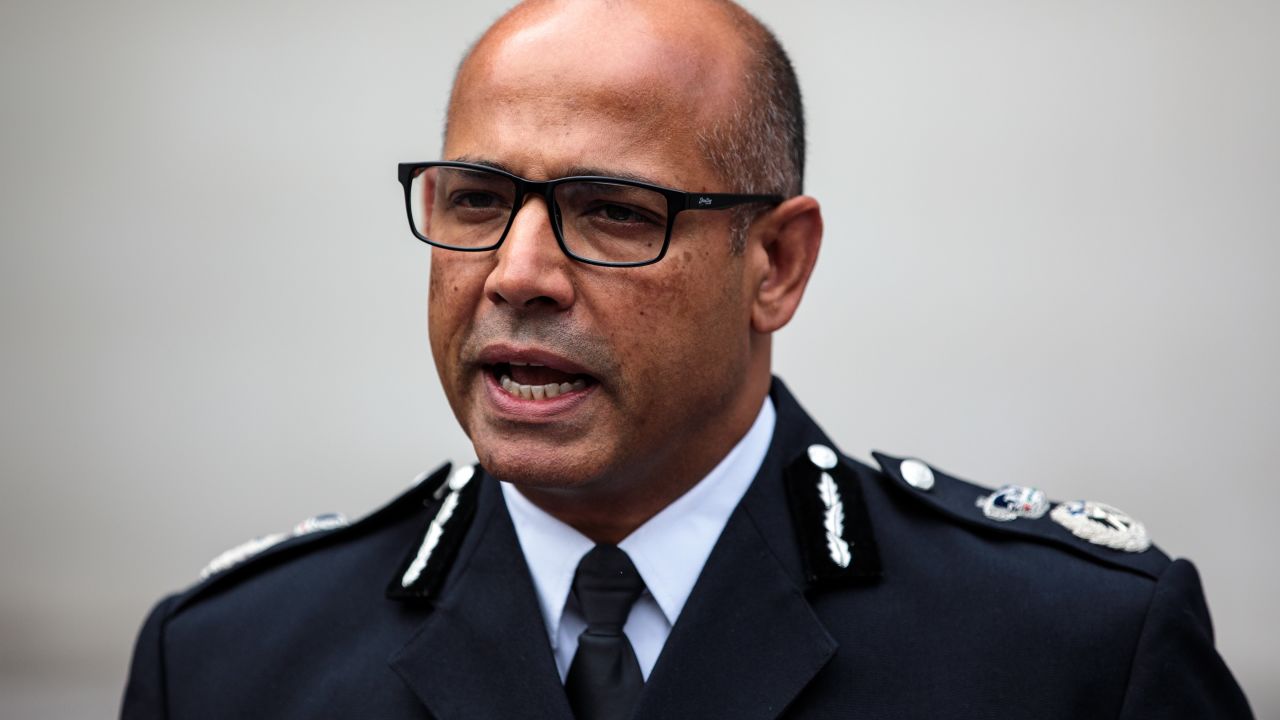 LONDON, ENGLAND - AUGUST 14: Assistant Commissioner of Specialist Operations Neil Basu makes a statement to the press outside New Scotland Yard on August 14, 2018 in London, England. Police are treating a car crash in Westminster this morning as a possible terror attack after at least two people were injured when a man crashed his vehicle into barriers outside the Houses of Parliament.