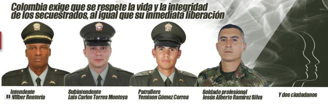 En su página de Internet, el Ejército de Colombia exige la liberación de los integrantes de la fuerza pública secuestrados, así como de los dos civiles.