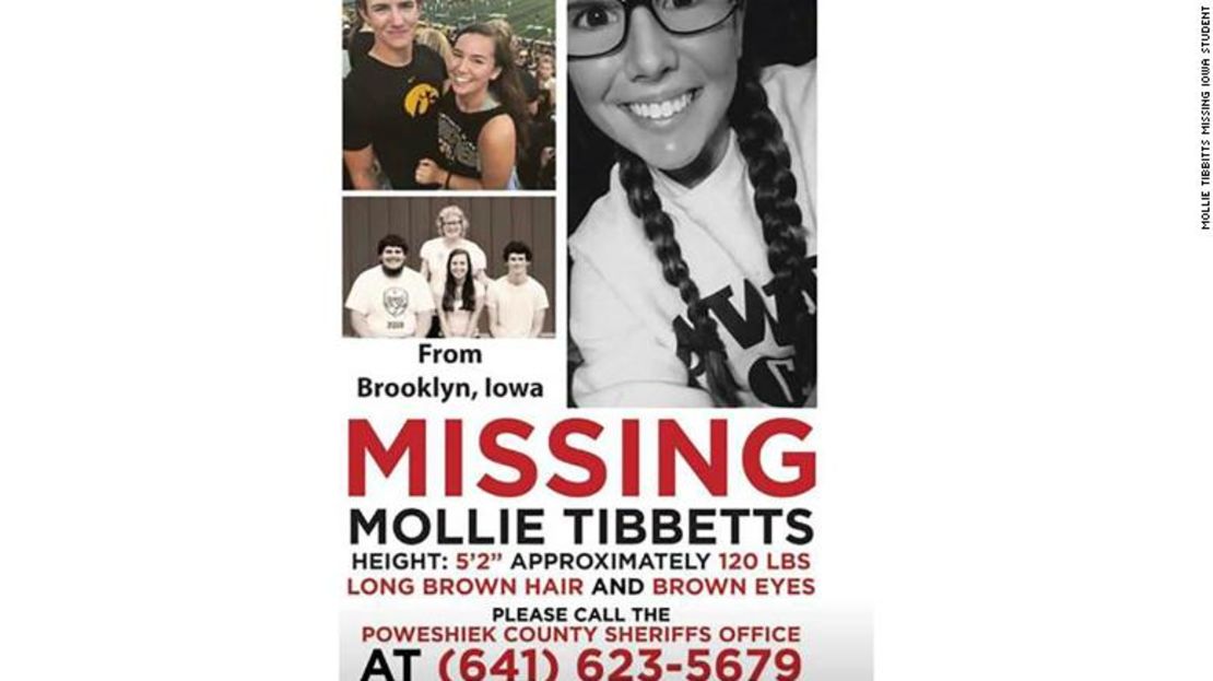 El cartel que se distribuyó para pedir información sobre la desaparición de Mollie Tibbetts.