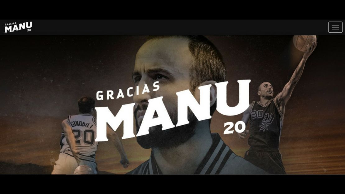 Captura del sitio oficial de los San Antonio Spurs, dedicado al argentino Manu Ginobili en el día del anuncio de su retiro de las canchas.