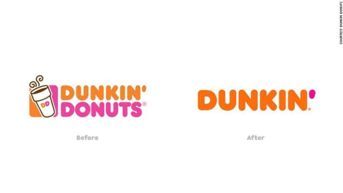 El logo actual de Dunkin' Donuts y el logo que adoptará cuando cambie de nombre.