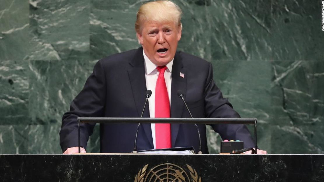 El presidente de Estados Unidos Donald Trump durante su discurso en la ONU, en Nueva York, el 25 de septiembre de 2018.