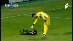 CNNE 576118 - un perro jugueton invade campo de futbol