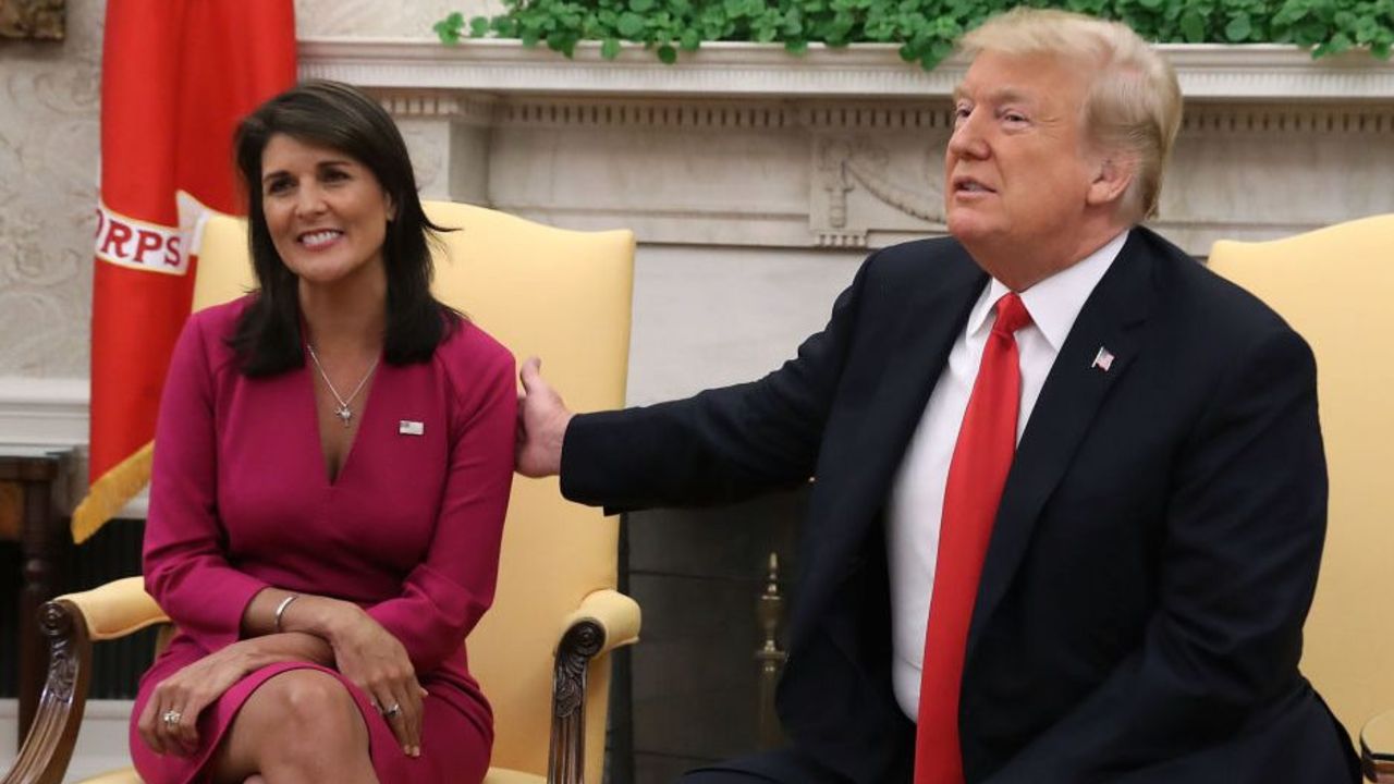 CNNE 579654 - president trump meets with un ambassador nikki haley at the white house