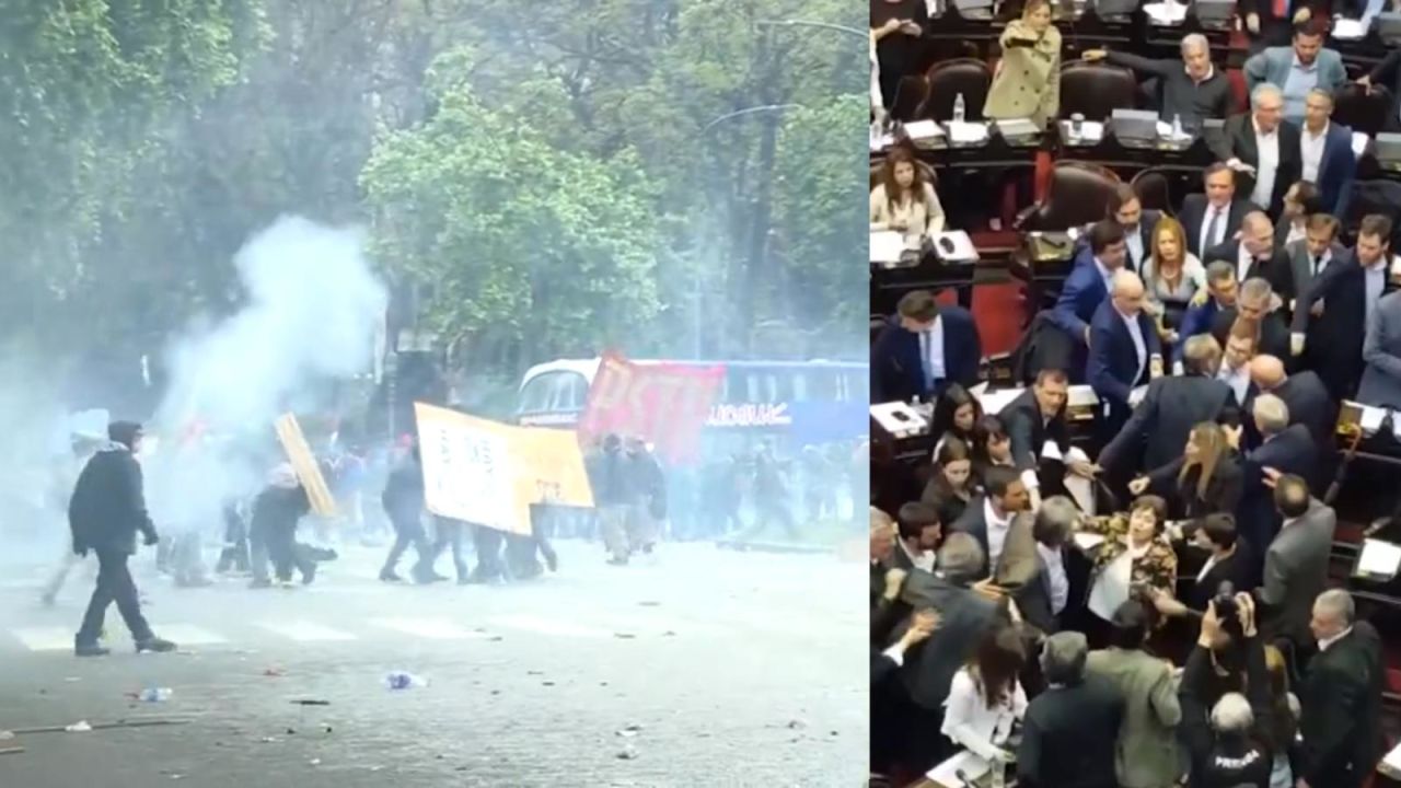 CNNE 581103 - peleas, disturbios y caos dentro y fuera del congreso argentino