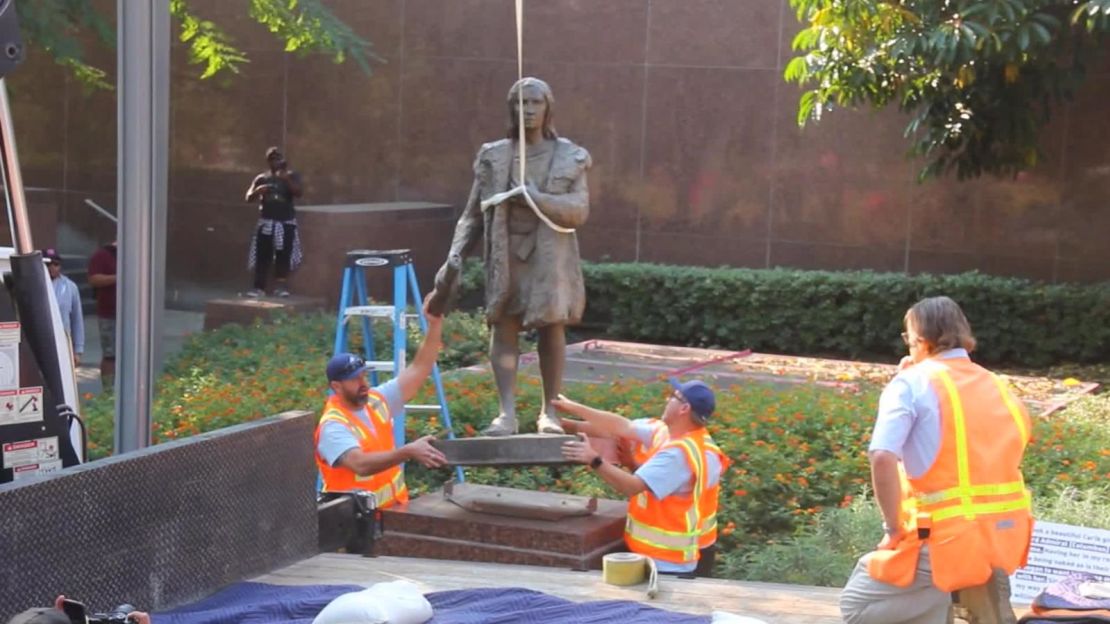 Statue of Christopher Columbus removed from downtown Los Angeles