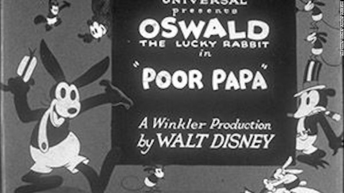 La pantalla de título de 'Poor Papa', otra animación de Disney con el personaje Oswald the Lucky Rabbit.