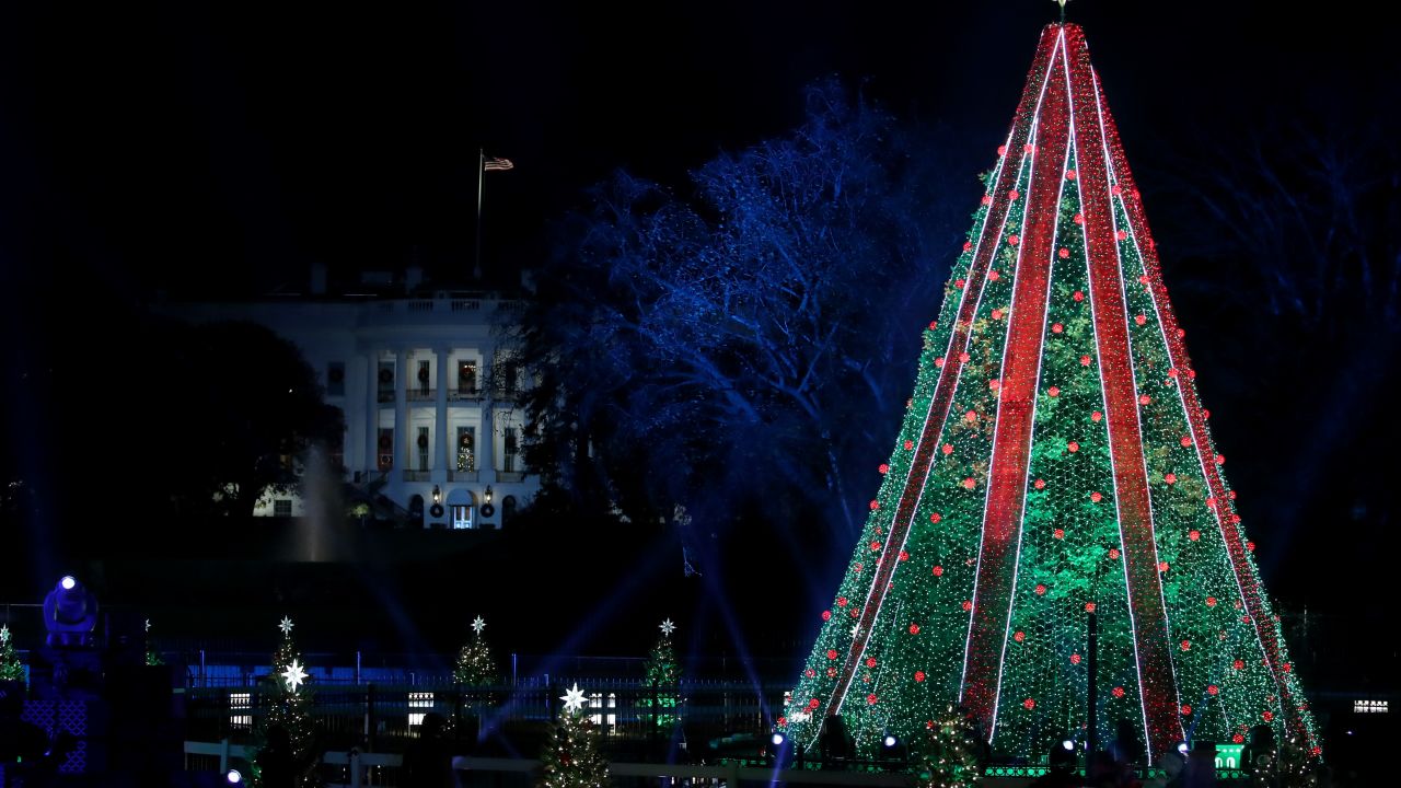 WASHINGTON, DC - NOVEMBER 28: U.S. President Donald Trump attends the National Christmas Tree lighting ceremony held by the National Park Service at the Ellipse near the White House on November 28, 2018 in Washington, DC. This is the 96th annual National Christmas Tree Lighting Ceremony.