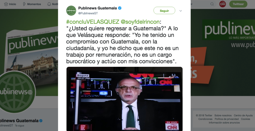 Publinews tuiteó las declaraciones del comisionado Velásquez que resonaron entre la opinión pública.