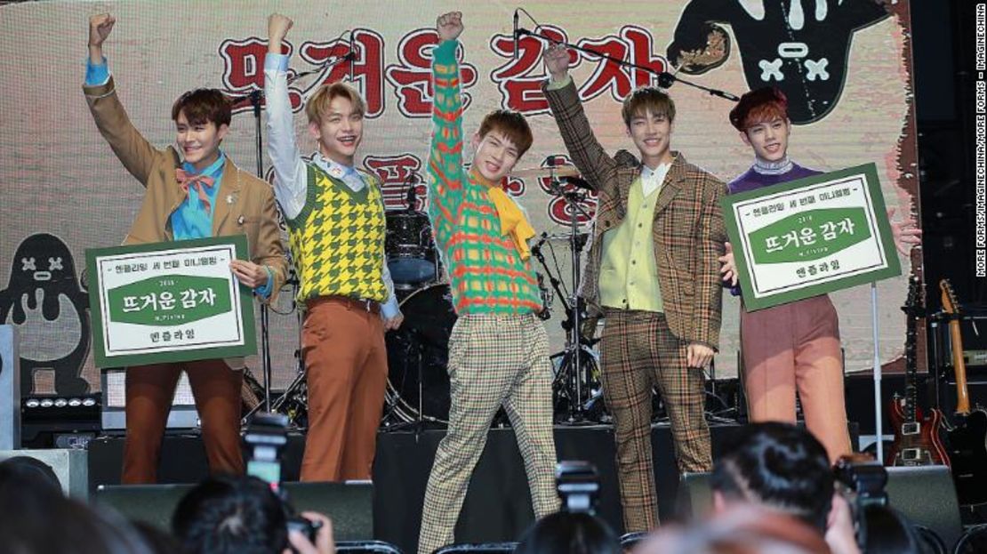 Integrantes de la banda surcoreana N.Flying, durante un evento en Seúl, el 3 de enero de 2018.