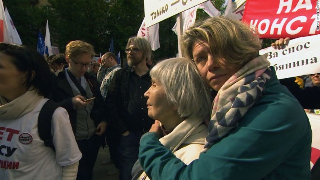 Novitskaya en la manifestación en Moscú.