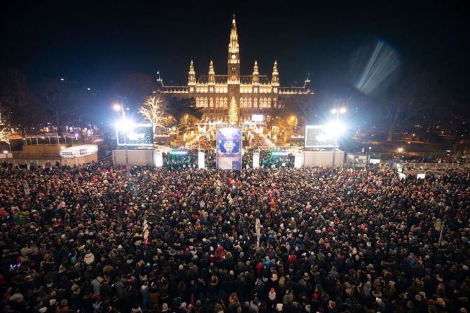 Fuegos artificiales en Viena, Austria.