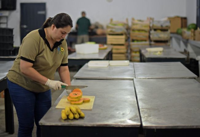 Los cuidadores del zoológico prepararon estos bloques de hielo con frutas y vegetales.