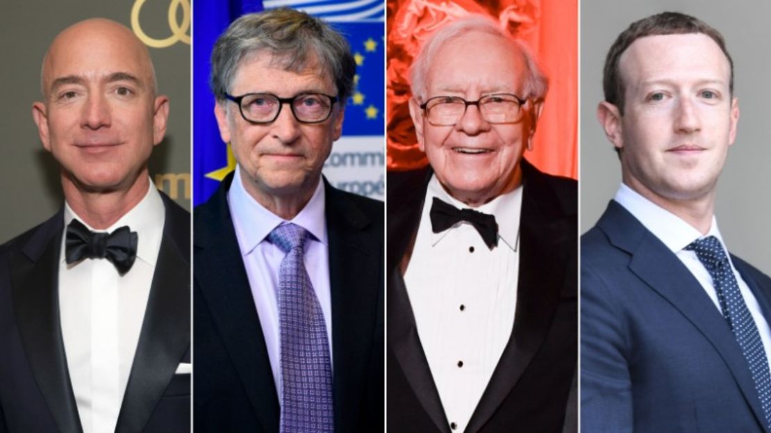 Jeff Bezos, de Amazon; Bill Gates, de Microsoft; Warren Buffett, de Berkshire Hathaway, y Mark Zuckerberg, de Facebook, están entre los más ricos del mundo.