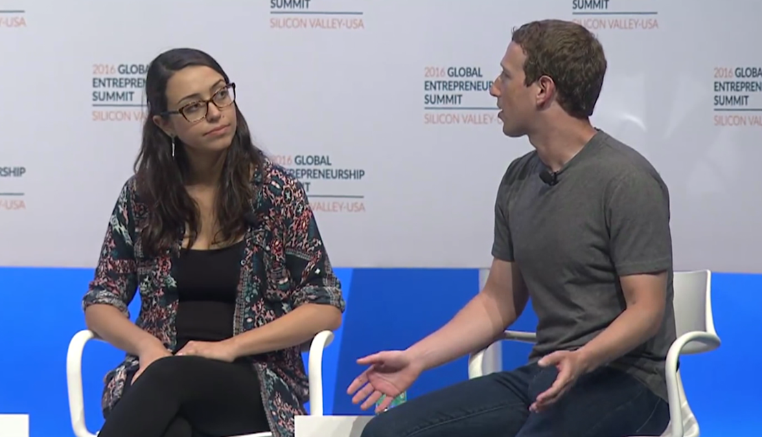 Mariana Costa Checa y el presidente de Facebook, Mark Zuckerberg.