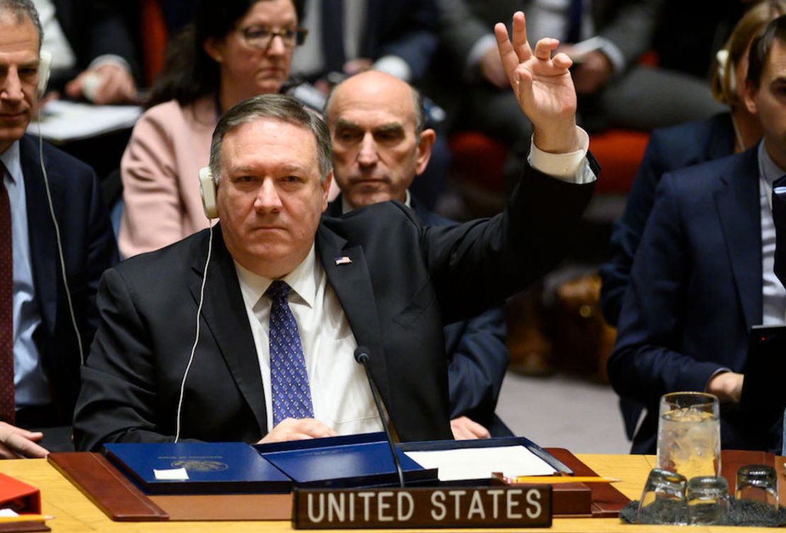 El secretario de Estado de EE.UU., Mike Pompeo, durante una reunión en el Consejo de Seguridad de la ONU sobre Venezuela.