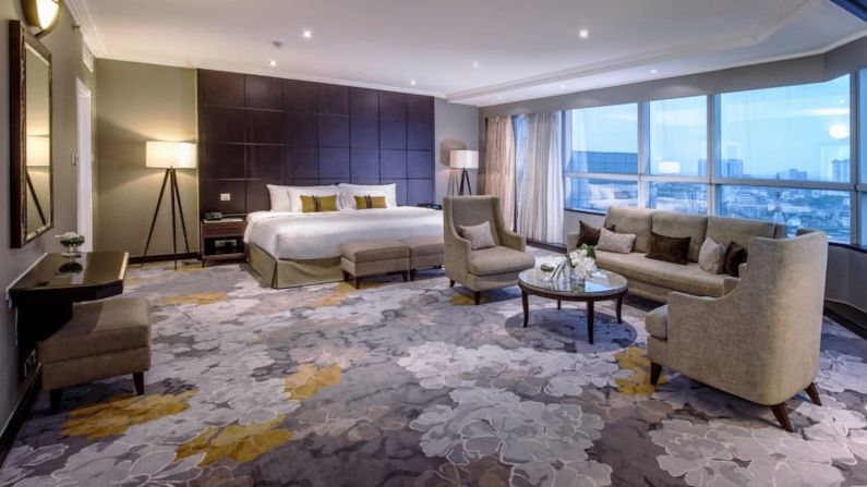 Suite presidencial — Es probable que Kim se quede en la suite presidencial, de 185 metros cuadrados. Está en el piso 22 y tiene una vista espectacular del lago Hoan Kiem y el río Rojo. (Cortesía de Meliá).