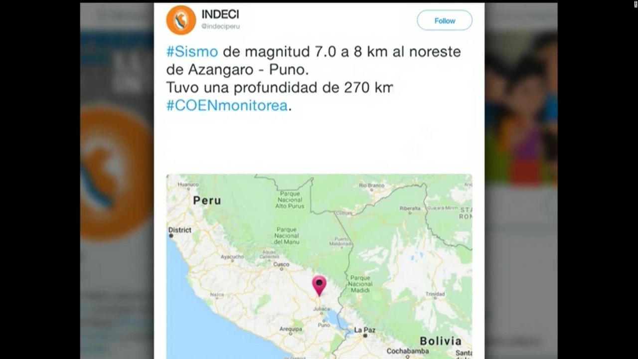 CNNE 621207 - fuerte sismo estremece el sureste de peru