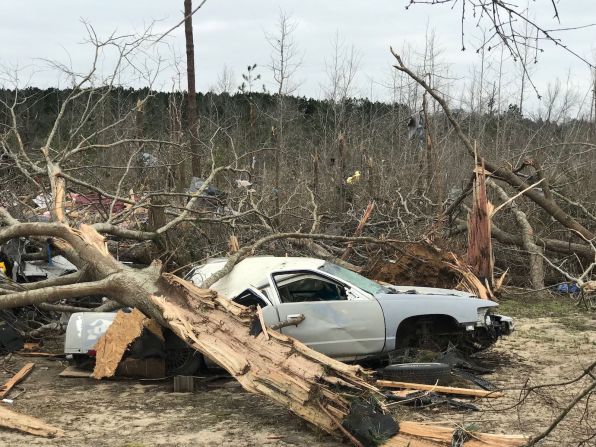 Un auto quedó aplastado por el tronco de un árbol que le cayó encima tras los potentes tornados de este fin de semana.