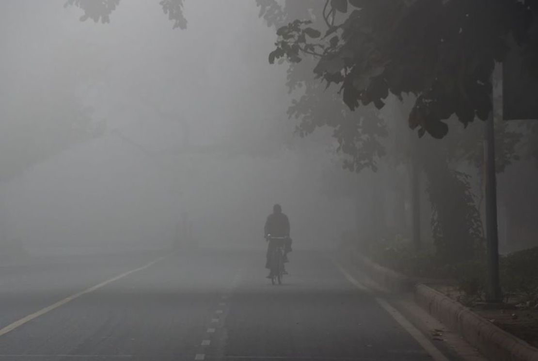 Un ciclista en medio de la contaminación en Nueva Delhi, India.