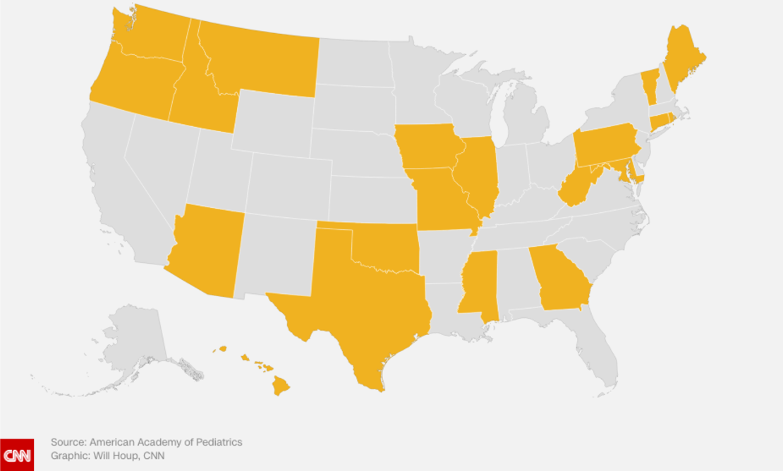 Estados que han presentado proyectos de ley de exención de vacunas en amarillo)