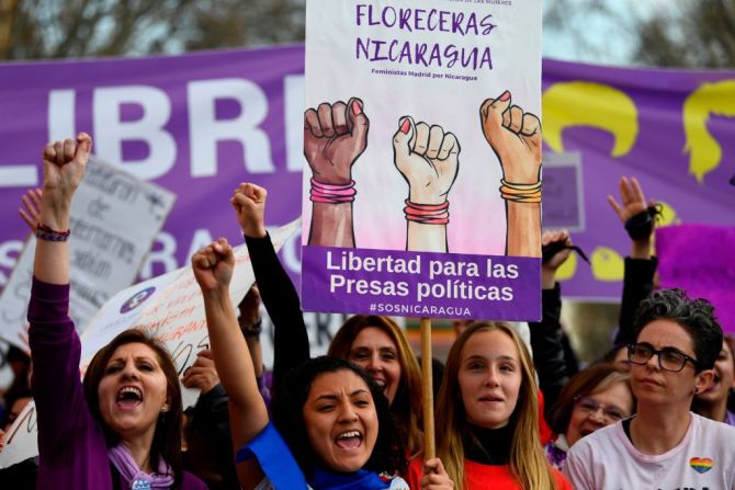 En Madrid, las manifestantes también pidieron libertad para las presas políticas de Nicaragua.