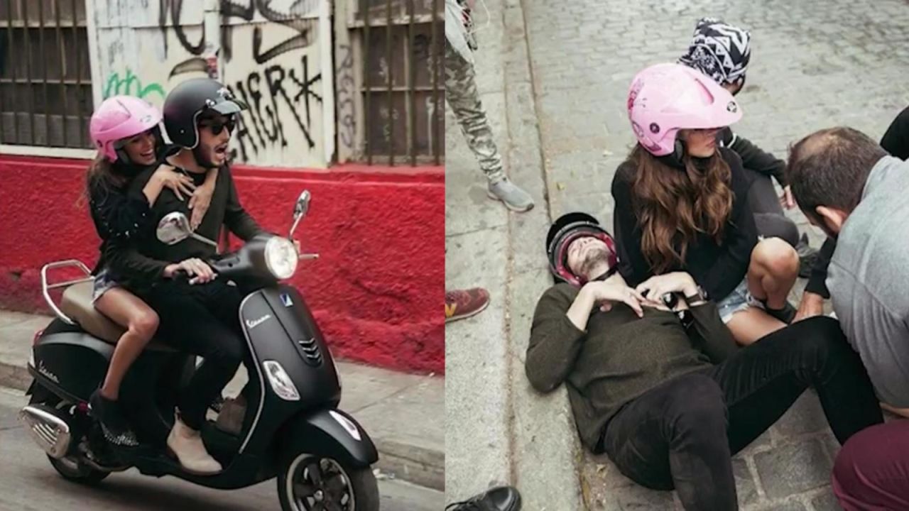 CNNE 628371 - tini stoessel y sebastian yatra cayeron de una moto y despertaron rumores