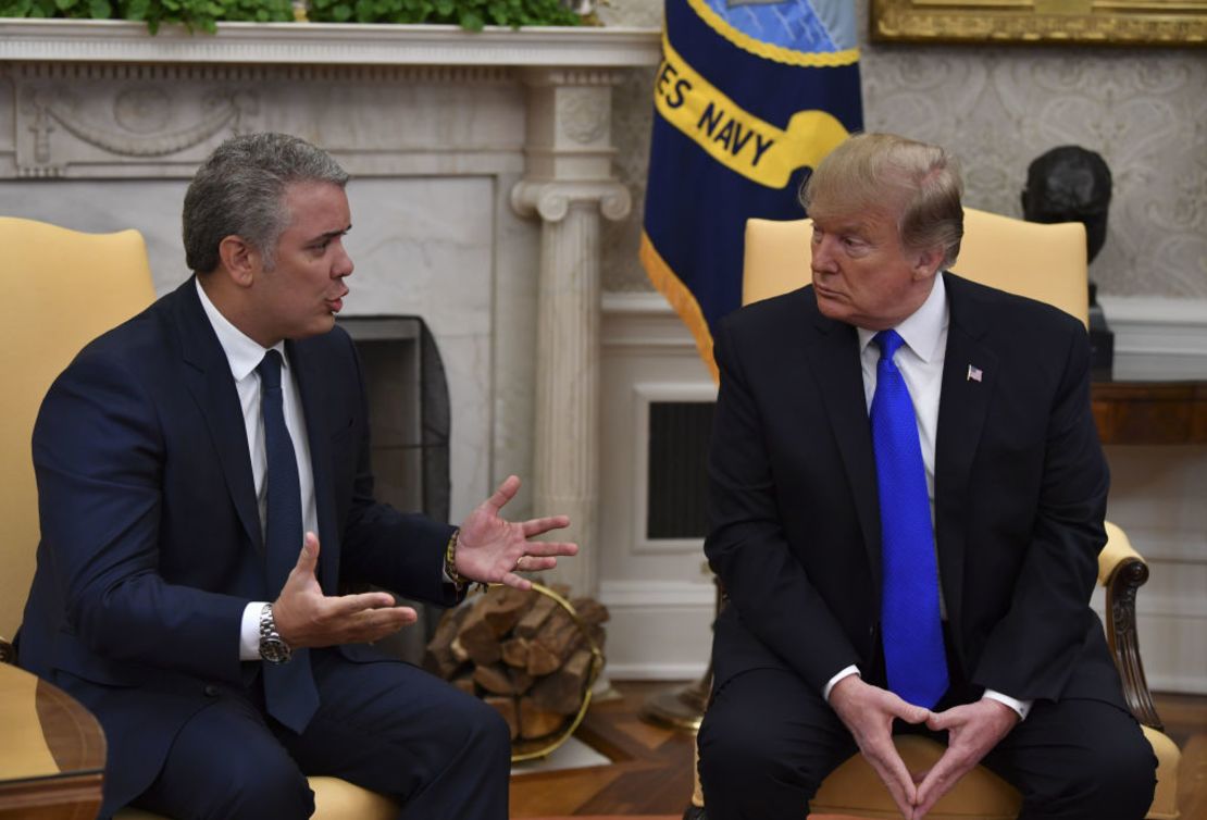 El presidente de EE.UU. Donald Trump se reunión con el presidente de Colombia Iván Duque en la Oficina Oval de la Casa Blanca el 13 de febrero de 2019.