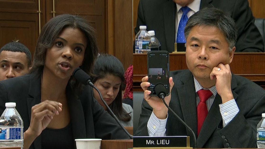 El representante Ted Lieu reproduciendo los comentarios de una testigo en la audiencia en el Congreso el 9 de abril de 2019.