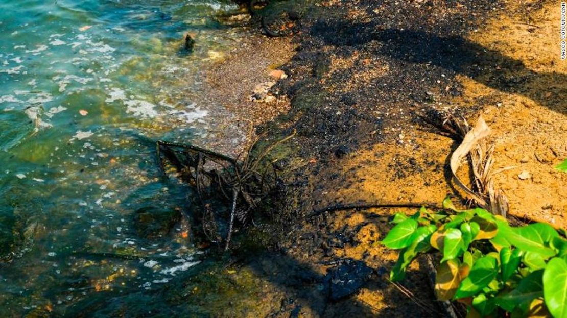 El lodo de aceite mancha toda la costa del lago Maracaibo.