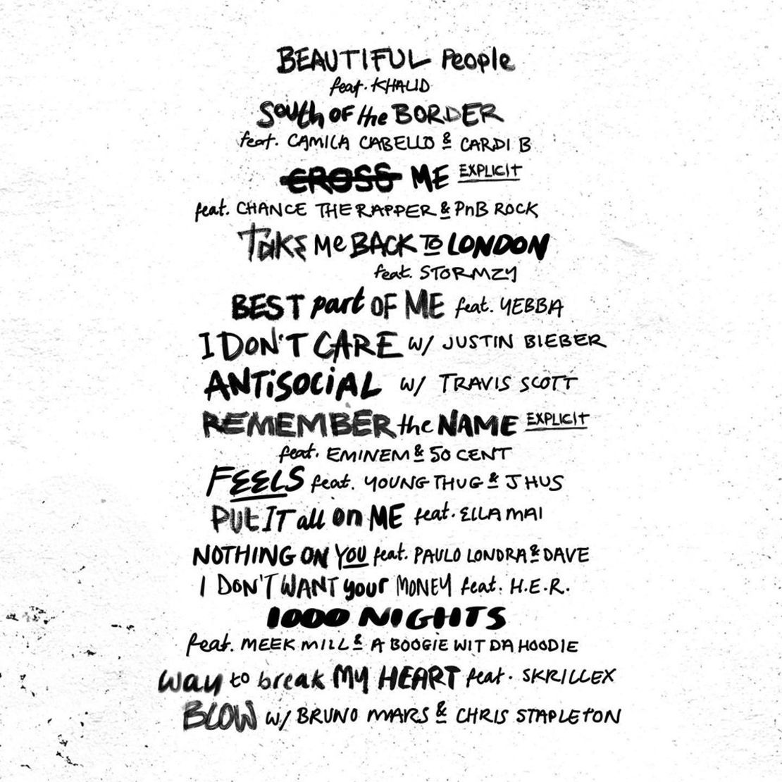 La lista de canciones con sus respectivas colaboraciones de "No.6 Collaborations Project" de Ed Sheeran, a la venta el próximo 12 de julio.