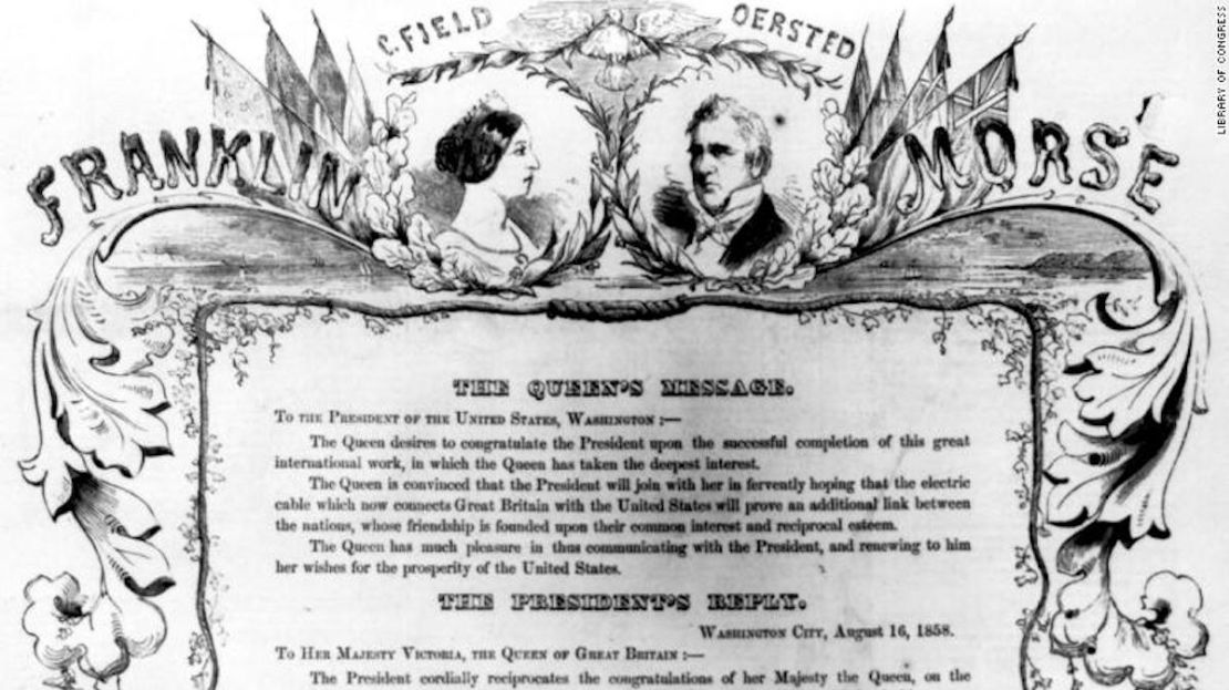 Este fue un telegrama enviado entre la Reina Victoria y el presidente de EE.UU., James Buchanan a través del primer cable submarino transatlántico.