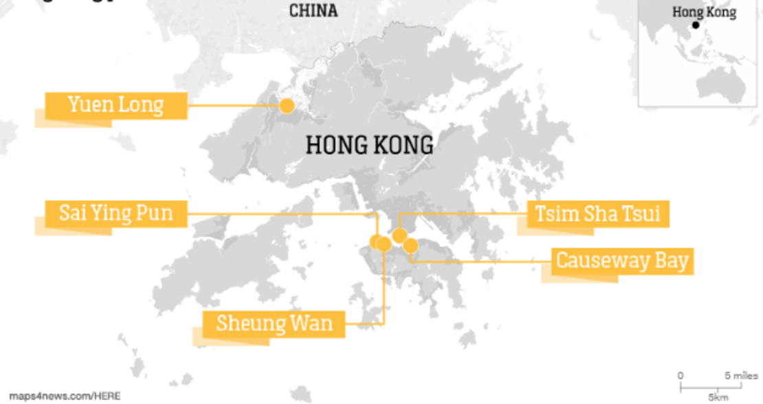 Los sitios de las protestas en Hong Kong