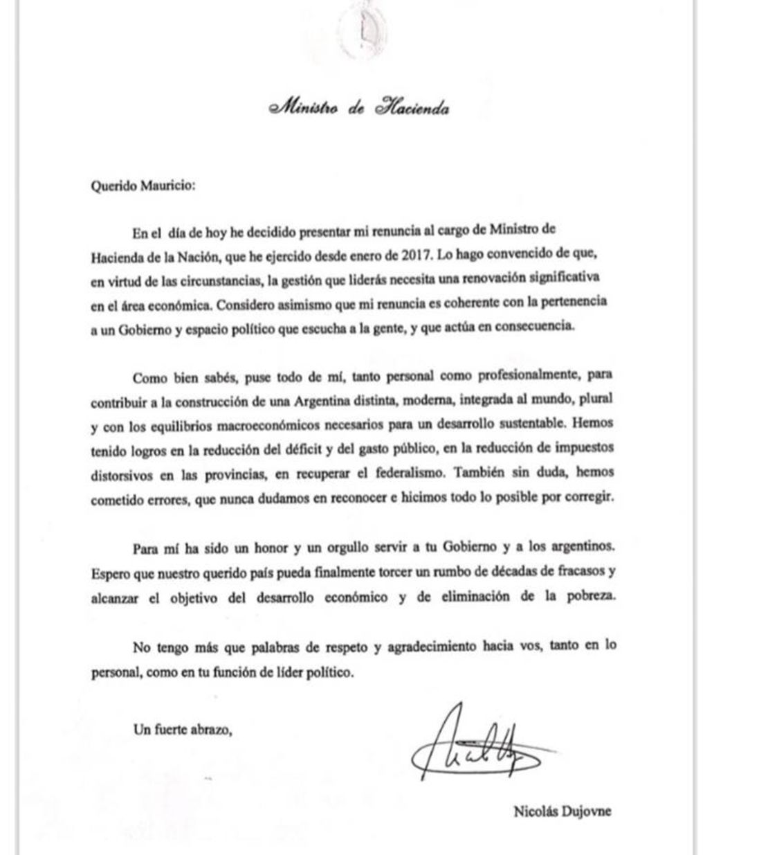 CNNE 689522 - carta-macri-dujovne-renuncia