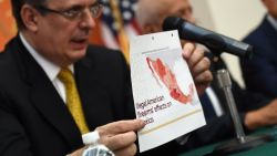 Mexico Foreign Minister Marcelo Ebrard gives a press conference at the Mexican Embassy on September 10, 2019 in Washington, DC. (Photo by Eric BARADAT / AFP)