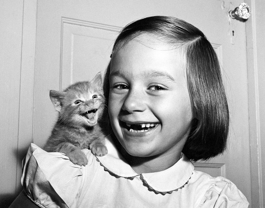 Esta foto de 1955 es una de las fotografías más famosas de Walter Chandoha. “Mi hija Paula y el gatito 'sonrieron' para la cámara al mismo tiempo. ... Pero el gato no está sonriendo, está maullando", dijo el fotógrafo en su momento.