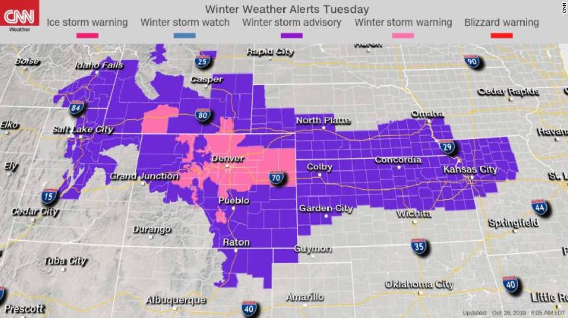 Estas fueron las alertas de tiempo invernal emitidas para Estados Unidos este martes.