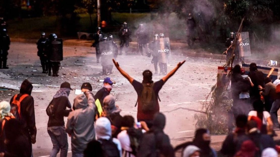 Protestas en Medellín durante la jornada de paro nacional.