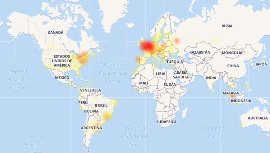 Mapa de fallas en Instagram reportadas este 28 de noviembre, según el portal DownDetector.