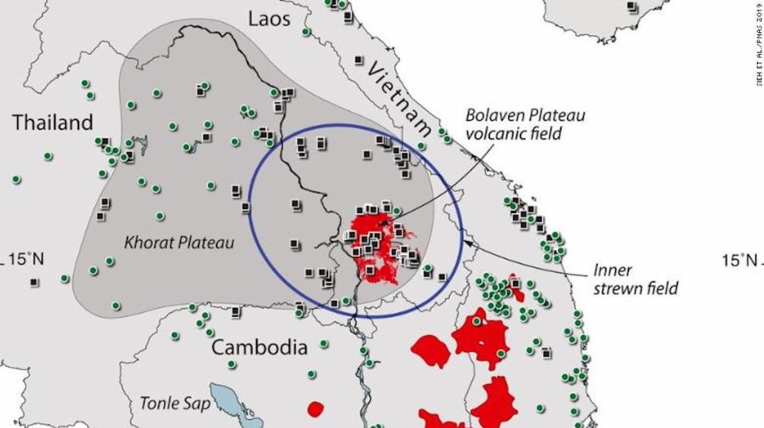 El cráter puede estar debajo del campo volcánico de la meseta de Bolaven en Laos.