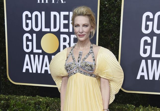 Cate Blanchet lució un vestido amarillo con un corpiño cargado de diamantes para los Golden Globe.