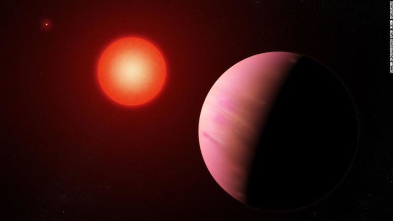 La ilustración de este artista muestra el exoplaneta K2-288Bb recién descubierto, a 226 años luz de distancia y con la mitad del tamaño de Neptuno. Orbita al miembro más débil de un par de estrellas geniales de tipo M cada 31,3 días. Francis Reddy / Goddard Space Flight Center / NASA