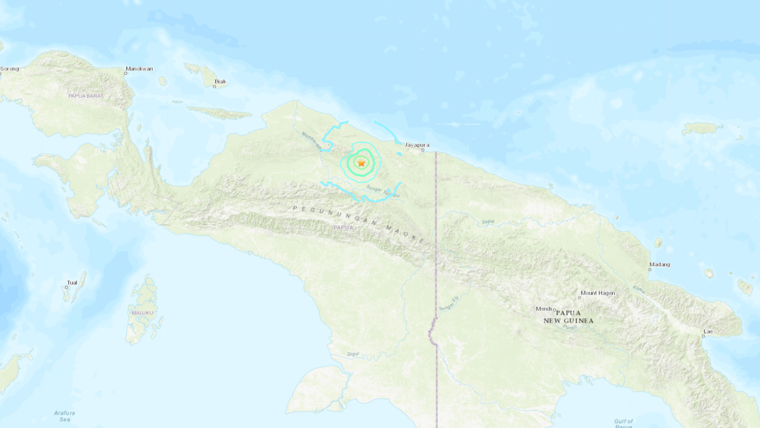 Mapa del USGS con el epicentro del sismo en Indonesia.