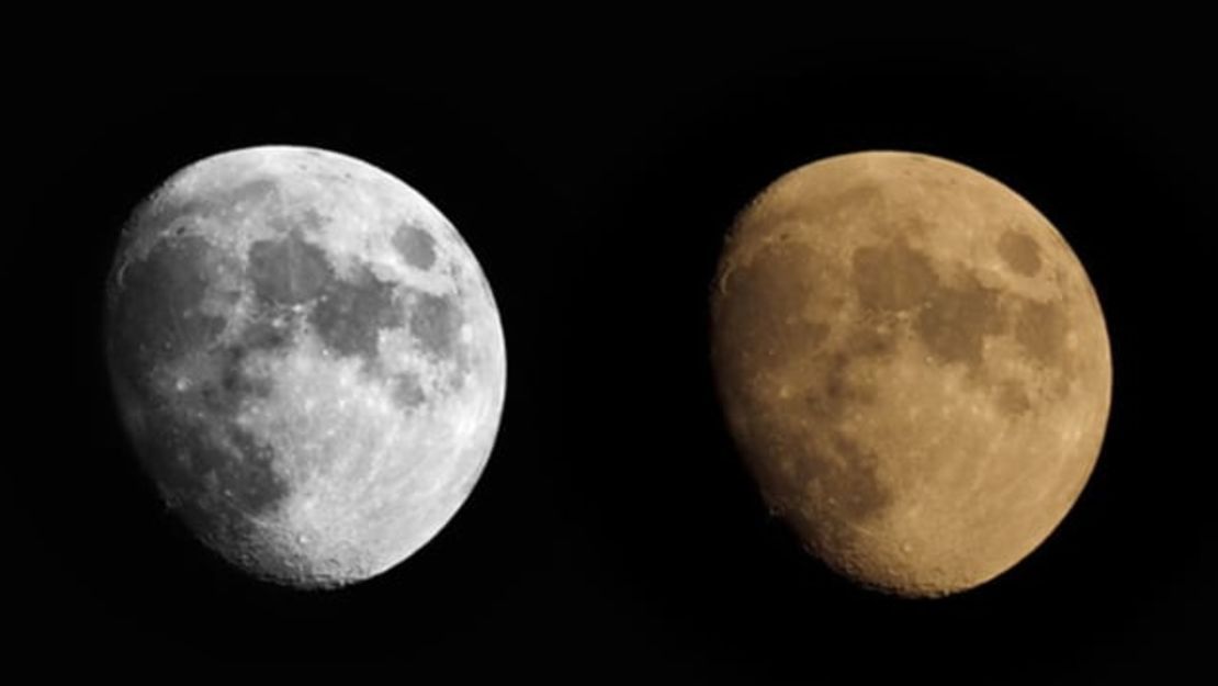 La imagen de la derecha es la Luna antes de la edición en blanco y negro.