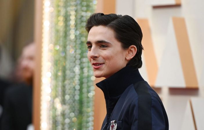 El actor Timothee Chamalet en la alfombra roja de los premios Oscar 2020.