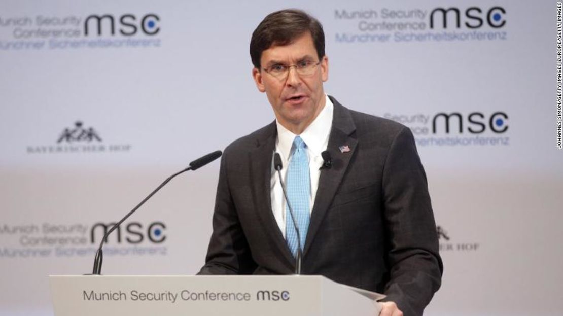 Mark Esper pronuncia un discurso en la Conferencia de Seguridad de Munich 2020 el 15 de febrero.